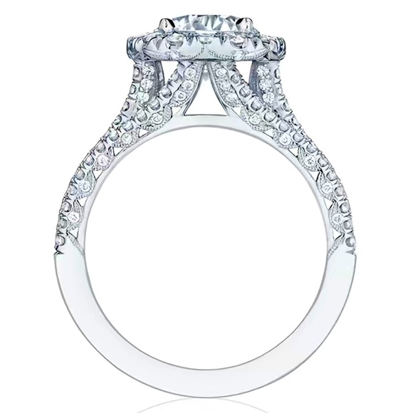 ♥️Luxury, promise, ring, silver plated, three layers Zircon, round stone center - Picture 4 of 9